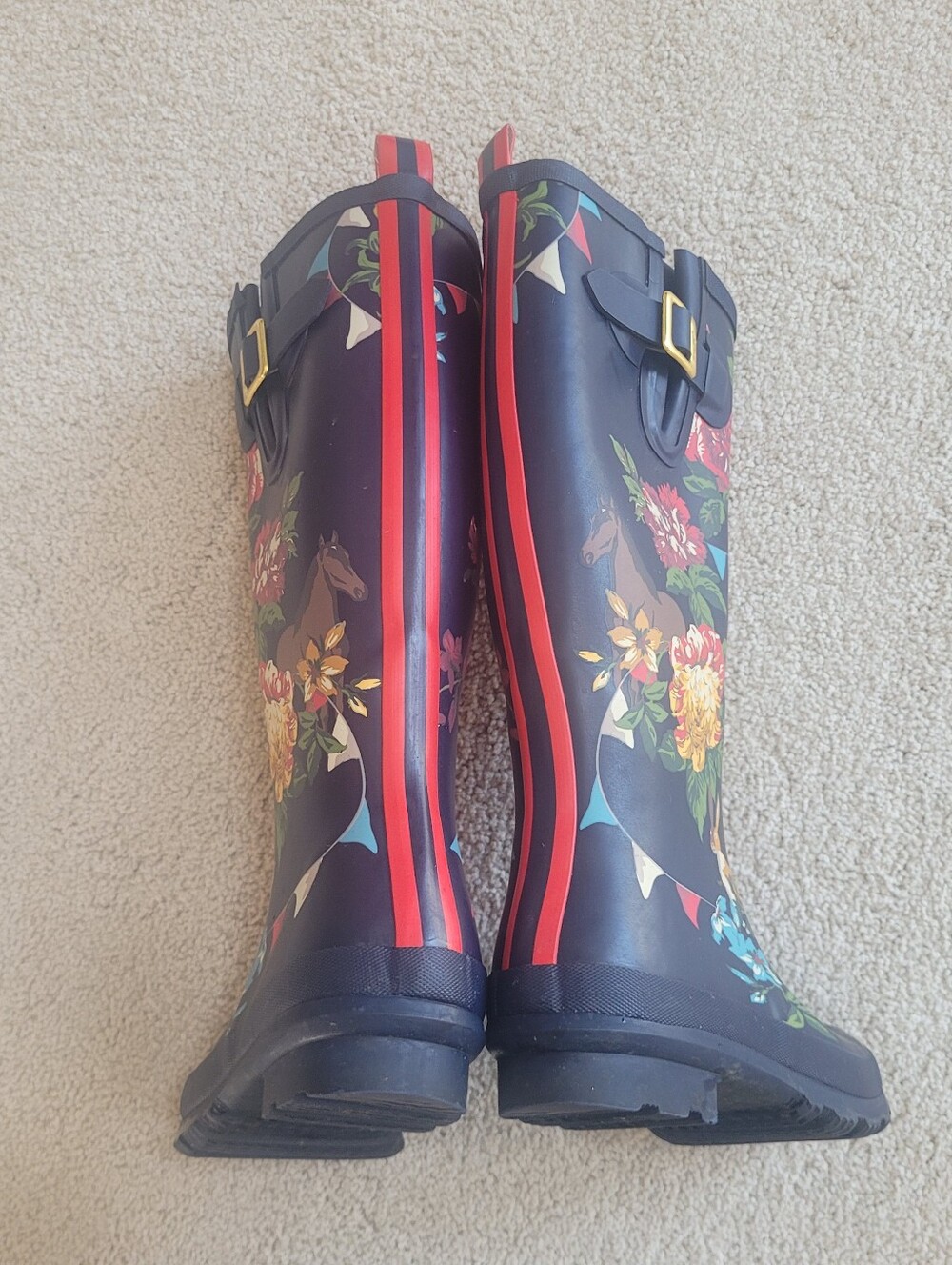 Joules Welly Print Floral Rain Boots Navy Multicolor Waterproof Tall Wellies 7 - Picture 9 of 11
